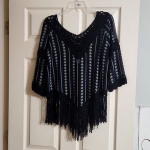 COWGIRL UP WESTERN BLOUSE FRINGE PONCHO TOP